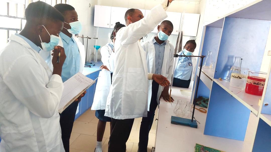 Students in the chemistry laboratory at Freedom City Int'l Christian School